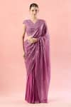 Buy_Niamh By Kriti_Purple Embellished Sequins V Neck Pre-draped Saree With Blouse _at_Aza_Fashions