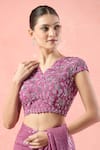 Buy_Niamh By Kriti_Purple Embellished Sequins V Neck Pre-draped Saree With Blouse _Online_at_Aza_Fashions