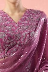 Niamh By Kriti_Purple Embellished Sequins V Neck Pre-draped Saree With Blouse _at_Aza_Fashions