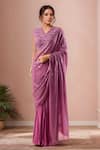 Buy_Niamh By Kriti_Purple Embellished Sequins V Neck Pre-draped Saree With Blouse 