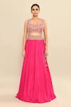 Buy_Kalighata_Pink Silk Habutai Hand Embroidered Cutdana Floral Waist Lehenga Set With Cape _Online