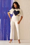 Buy_Sunandini_White 100% Cotton Collared Mila Heart Patch Crop Top And Pant Co-ord Set _at_Aza_Fashions