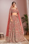 Buy_Kalighata_Red Raw Silk Embroidered Cutdana Leaf Elnaz Ethnic Motif Bridal Lehenga Set _at_Aza_Fashions