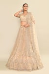 Kalighata_Gold Organza Hand Embroidered Cutdana Plunge V Kyle Lehenga Set _at_Aza_Fashions