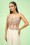 Rishi and Soujit_Ivory Crepe Embroidered Thread Cutwork Corset And Pant Set _Online_at_Aza_Fashions