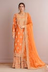 Buy_Kalighata_Orange Chanderi Embroidery Floral Scoop Neck Samaya Hand Kurta Sharara Set _at_Aza_Fashions