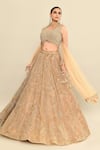 Buy_Kalighata_Gold Organza Hand Embroidered Cutdana Leaf Kashfi Bling Lehenga Set 