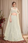 Buy_Kalighata_Blue Organza Hand Embroidered Cutdana Leaf Kashfi Bling Lehenga Set _at_Aza_Fashions