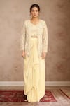 Buy_Kalighata_Ivory Tissue Hand Embroidered Cutdana Jessy Queen Jacket With Draped Skirt Set _at_Aza_Fashions