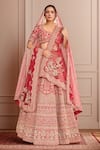 Buy_Kalighata_Red Raw Silk Hand Embroidered Cutdana Leaf Manmohini Bridal Lehenga Set _at_Aza_Fashions