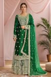 Buy_Kalighata_Green Chanderi Embroidery Floral Round Neck Tejaswi Kurta Sharara Set _at_Aza_Fashions