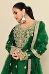 Shop_Kalighata_Green Chanderi Embroidery Floral Round Neck Tejaswi Kurta Sharara Set 