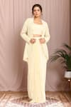 Buy_Kalighata_Ivory Silk Habutai Hand Embroidered Moonstone Jacket With Draped Skirt Set _at_Aza_Fashions