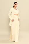 Shop_Kalighata_Ivory Silk Habutai Hand Embroidered Moonstone Jacket With Draped Skirt Set 