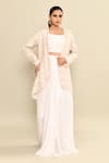 Buy_Kalighata_Pink Silk Habutai Hand Embroidered Moonstone Jacket With Draped Skirt Set 