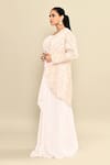 Shop_Kalighata_Pink Silk Habutai Hand Embroidered Moonstone Jacket With Draped Skirt Set 