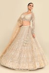 Shop_Kalighata_Grey Net Embroidery Floral Sweetheart Neck Hand Bridal Lehenga Set 