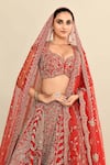 Buy_Kalighata_Red Raw Silk Embroidered Cutdana Plunge Musafir Hand Bridal Lehenga Set 