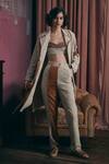 Buy_Sunandini_Gray Tweed Color Block Lapel Collar Apricot Orange Coat And Trouser Set _at_Aza_Fashions