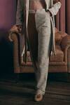 Sunandini_Gray Tweed Color Block Lapel Collar Apricot Orange Coat And Trouser Set _Online_at_Aza_Fashions