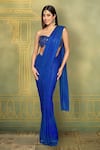 Buy_Itrh_Blue Net Embellished Crystal Sweetheart Bastet Pre-draped Saree With Blouse _at_Aza_Fashions