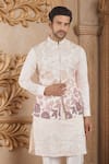 Buy_RNG Safawala_White Raw Silk Embroidery Thread Floral Ombre Resham Bundi Kurta Set _at_Aza_Fashions