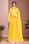 Buy_Kalighata_Yellow Chanderi Sequins, Cut Work Polo Mustard Floral Embroidered Anarkali Set _at_Aza_Fashions