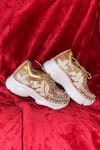 Shop_Chal Jooti_Beige Madhumalti Leaf Embellished Sneakers _at_Aza_Fashions