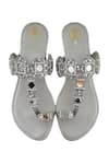 Shop_PREET KAUR_Silver Mirror Hand Embroidered Kolhapuri Flats _Online_at_Aza_Fashions