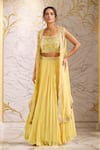 Buy_Suhino_Yellow Georgette Embroidered Resham Cape Open And Mirror & Lehenga Set _at_Aza_Fashions