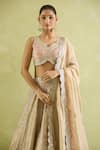 Suhino_Pink Lehenga And Blouse Slub Silk Embroidered Resham Leaf & Mirror Set _Online