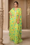 Buy_Samyukta Singhania_Green Chinnon Print Floral V Neck Kaftan With Pleated Pant _at_Aza_Fashions