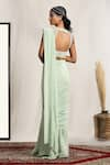 Shop_HOUSE OF SUPRIYA_Green Crepe Embroidered Pearl Leaf Solid Pre-draped Saree With Blouse _at_Aza_Fashions