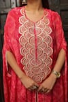 Samyukta Singhania Pink Cotton, Silk Embroidery Round Neck Wildbloom Print Kaftan Set Online at Aza Fashions Samyukta Singhania_Pink Cotton, Silk Embroidery Round Neck Wildbloom Print Kaftan Set _Online_at_Aza_Fashions