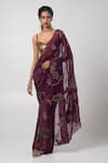 Buy_Advait_Purple Habutai Embellished Patchwork Sweetheart Neck Pre-draped Saree Set _at_Aza_Fashions