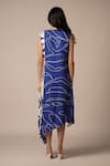 Shop_Advait_Blue Rayon Twill Print Abstract Round Neck Cora Cari Pleated High Low Dress _at_Aza_Fashions