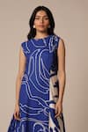 Advait_Blue Rayon Twill Print Abstract Round Neck Cora Cari Pleated High Low Dress _Online_at_Aza_Fashions