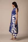 Shop_Advait_Blue Rayon Twill Print Abstract Round Neck Cora Cari Pleated High Low Dress 