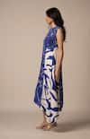 Advait_Blue Rayon Twill Print Abstract Round Neck Cora Cari Pleated High Low Dress _Online