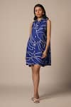 Buy_Advait_Blue Rayon Twill Print Galaxy Collar Neck Cari Short Dress _at_Aza_Fashions