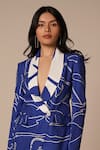 Buy_Advait_Blue Rayon Twill Print Abstract Lapel Collar Neck Cari Asymmetric Blazer Dress _Online_at_Aza_Fashions