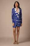 Shop_Advait_Blue Rayon Twill Print Abstract Lapel Collar Neck Cari Asymmetric Blazer Dress _Online_at_Aza_Fashions