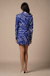 Shop_Advait_Blue Rayon Twill Print Abstract Lapel Collar Neck Cari Asymmetric Blazer Dress _at_Aza_Fashions