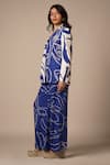 Advait_Blue Rayon Twill Print Abstract Cari Pleated Trouser _Online_at_Aza_Fashions