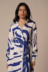 Advait_Blue Rayon Twill Print Abstract Collar Neck Cora Shirt Dress _Online_at_Aza_Fashions