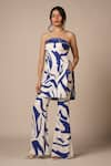 Buy_Advait_Blue Rayon Twill Print Abstract Swerve Off Shoulder Neck Cora Fold Over Top _at_Aza_Fashions