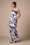 Advait_Blue Rayon Twill Print Abstract Swerve Off Shoulder Neck Cora Fold Over Top _Online_at_Aza_Fashions