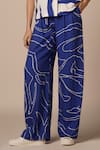 Advait_Blue Rayon Twill Print Abstract Swerve Cora Cari Shirt With Pleated Trouser _Online_at_Aza_Fashions