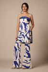 Advait_Blue Rayon Twill Print Abstract Swerve Cora Flared Trouser _Online_at_Aza_Fashions