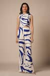 Advait_Blue Rayon Twill Print Abstract Swerve Round Neck Cora Draped Vest Top _Online_at_Aza_Fashions